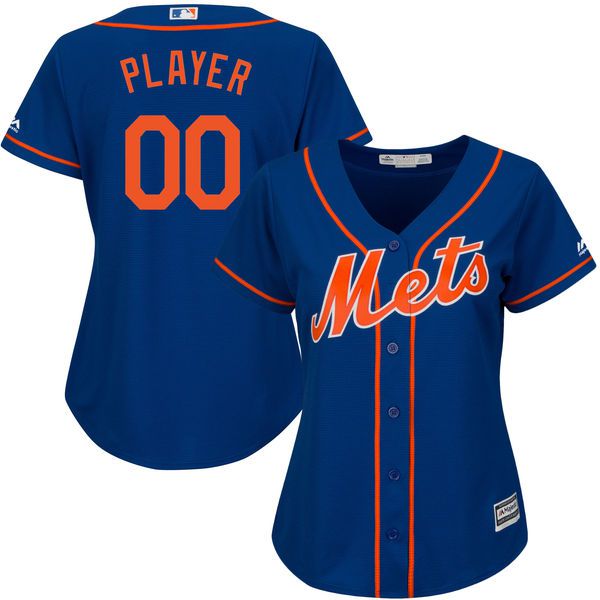 Women New York Mets Majestic Royal Blue Alternate Cool Base Custom MLB Jersey->->Custom Jersey
